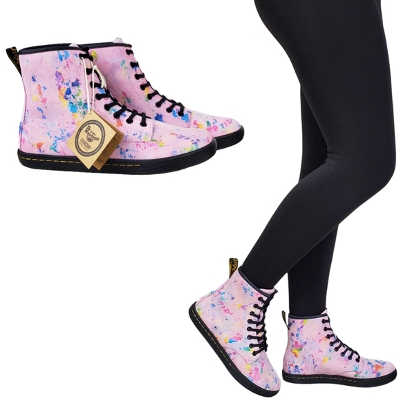 NWB Dr Martens sheridan suede lace up boots pink rainbow burst barbiecore hi top - Picture 4 of 15